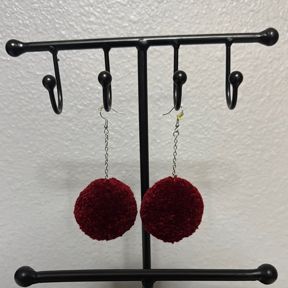 Red Pom Pom Earrings